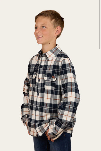 Rory Kids Flannel Shirt - Navy/Tobacco