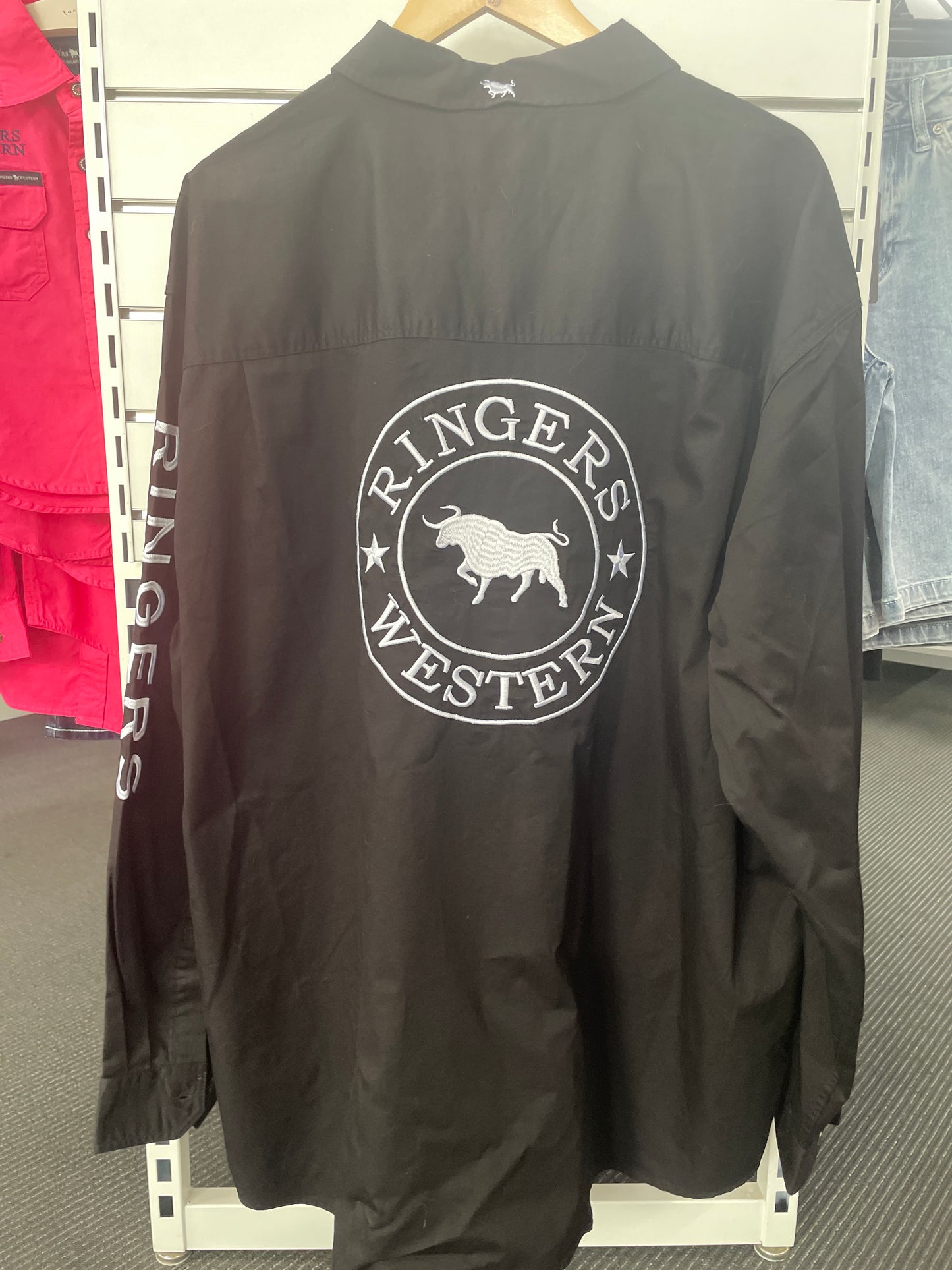 Hawkeye Mens Full Button Work Shirt - Black/White