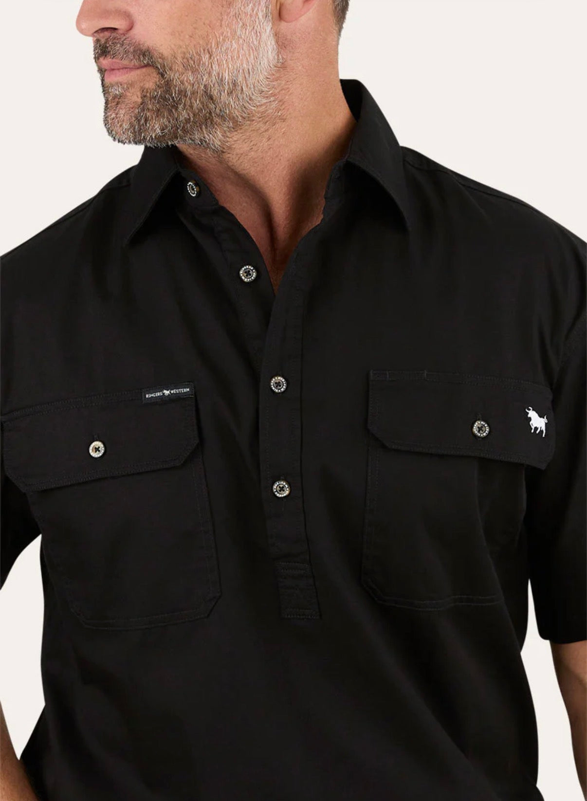 Pack Saddle Mens Short Sleeve Half Button Work Shirt - Black
