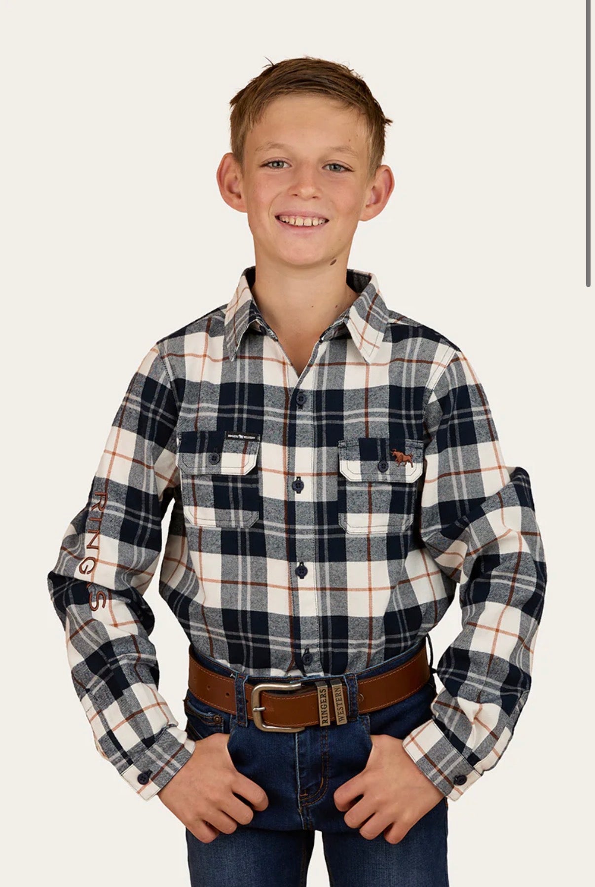 Rory Kids Flannel Shirt - Navy/Tobacco