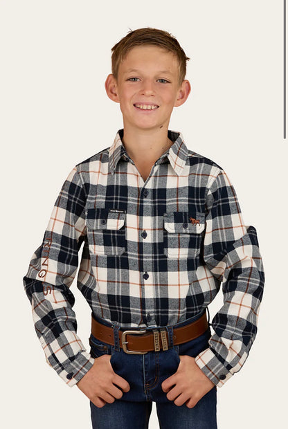 Rory Kids Flannel Shirt - Navy/Tobacco