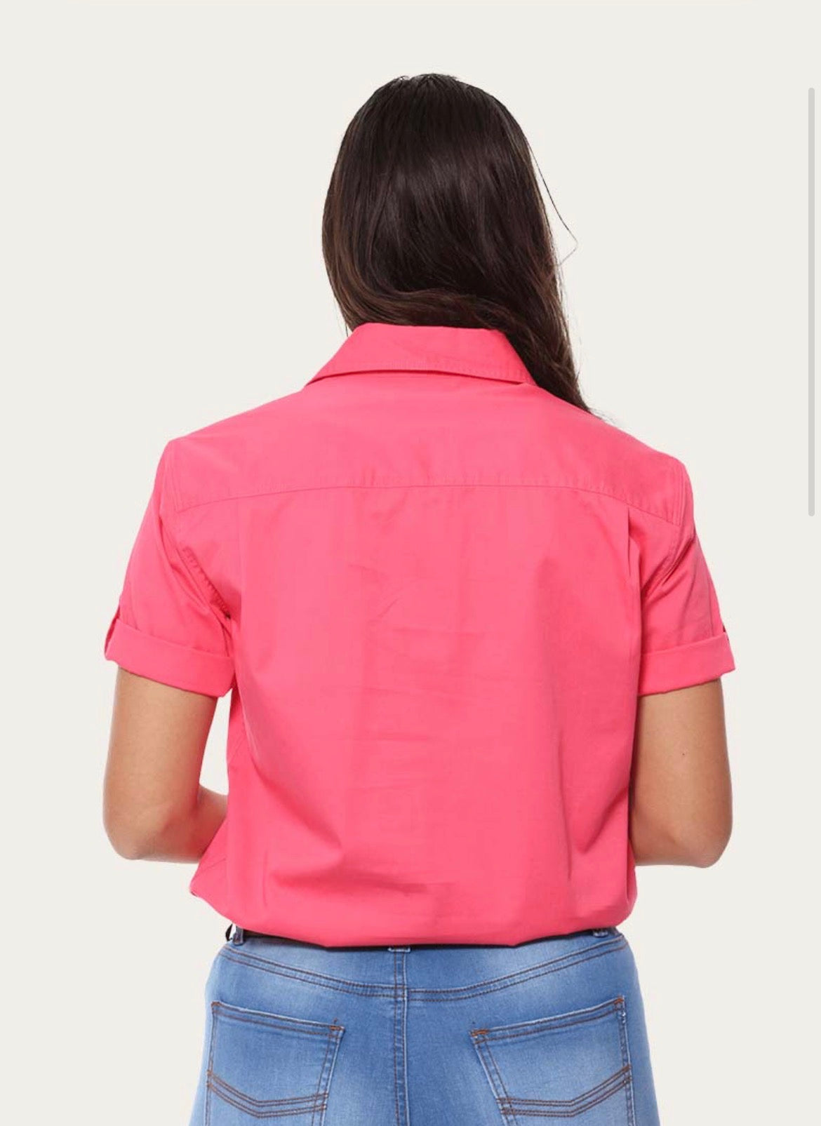 Jules Women's Half Button Short Sleeve Work Shirt - Melon