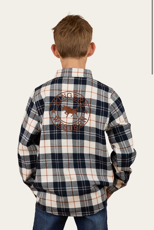 Rory Kids Flannel Shirt - Navy/Tobacco