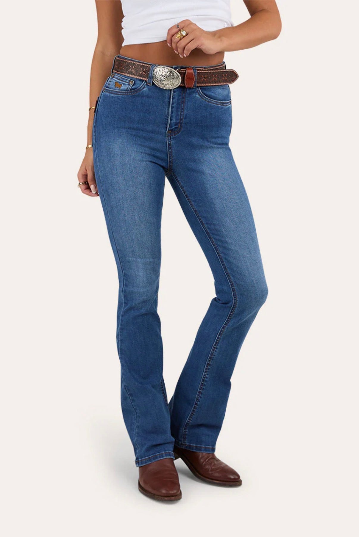 Penny Womens High Rise Bootleg Jean - Vintage Blue Wash