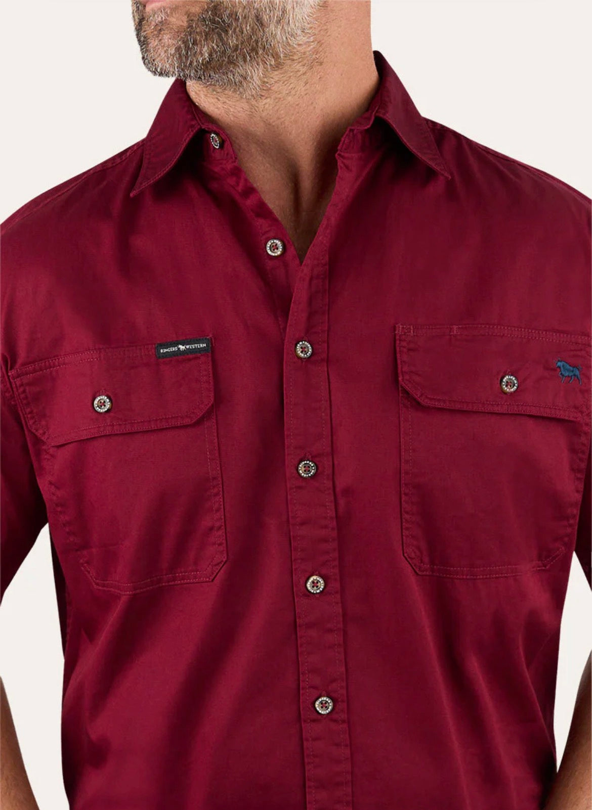 Lake Argyle Mens Short Sleeve Full Button Work Shirt - Burgundy