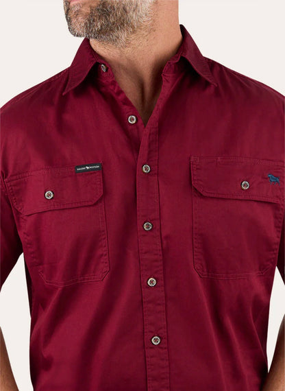 Lake Argyle Mens Short Sleeve Full Button Work Shirt - Burgundy