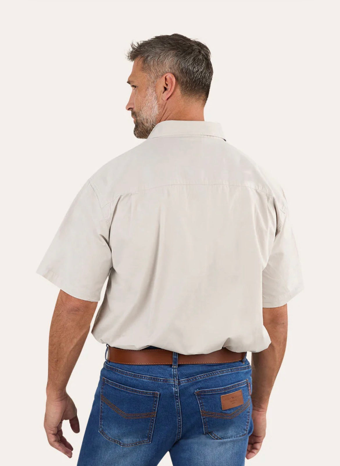 Lake Argyle Mens Short Sleeve Full Button Work Shirt - Beige