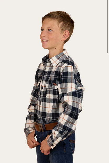 Rory Kids Flannel Shirt - Navy/Tobacco
