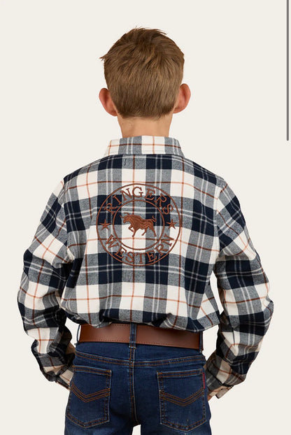 Rory Kids Flannel Shirt - Navy/Tobacco