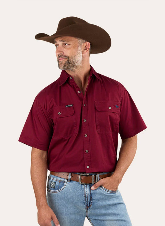 Lake Argyle Mens Short Sleeve Full Button Work Shirt - Burgundy