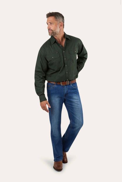 King River Mens Full Button Work Shirt - Cargo Khaki
