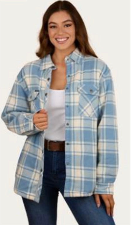 Sadie Women's Sherpa Flannel - Faded Denim/Off White