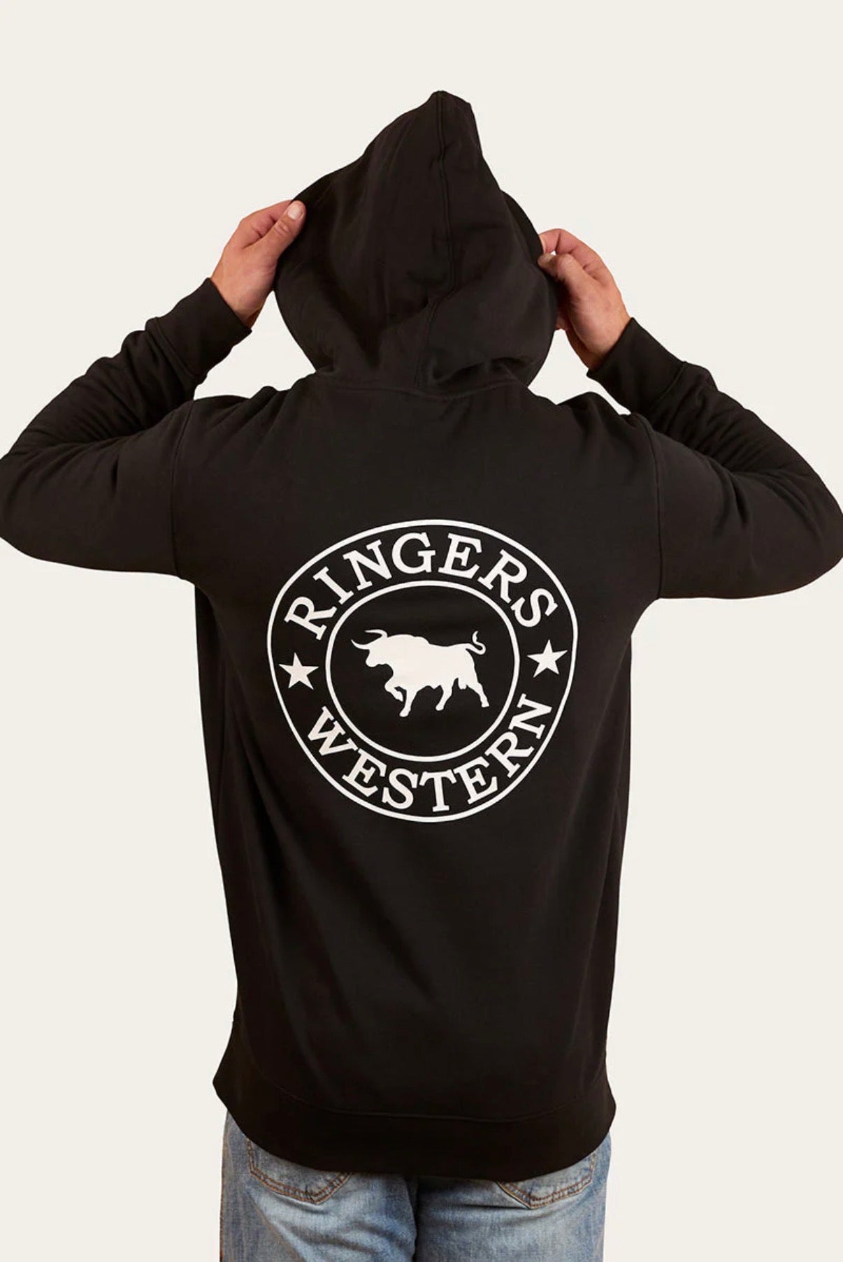Signature Bull Mens Pullover Hoodie - Black with White Print