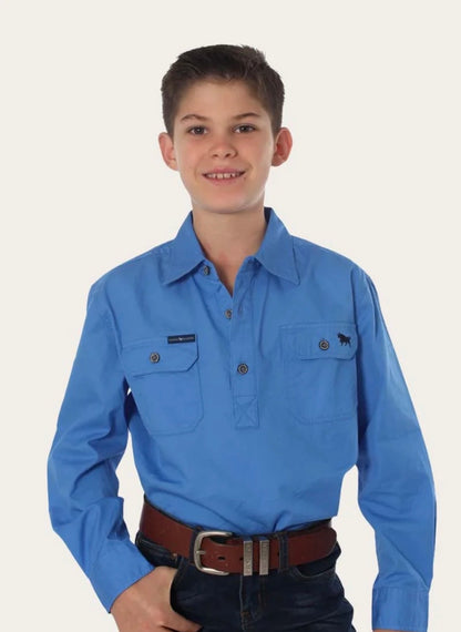 Ord River Kids Half Button Workshirt - Blue