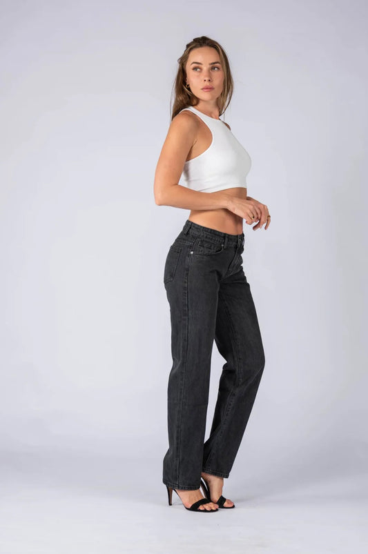 Non-Stretch Low Rise Jeans - Black