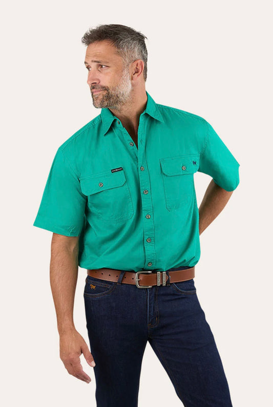 Lake Argyle Mens Short Sleeve Full Button Work Shirt - Green