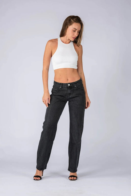 Non-Stretch Low Rise Jeans - Black