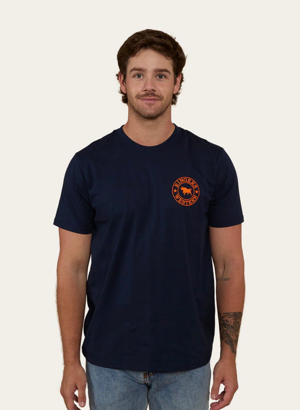 Signature Bull Mens Loose Fit T-Shirt - Navy/Orange
