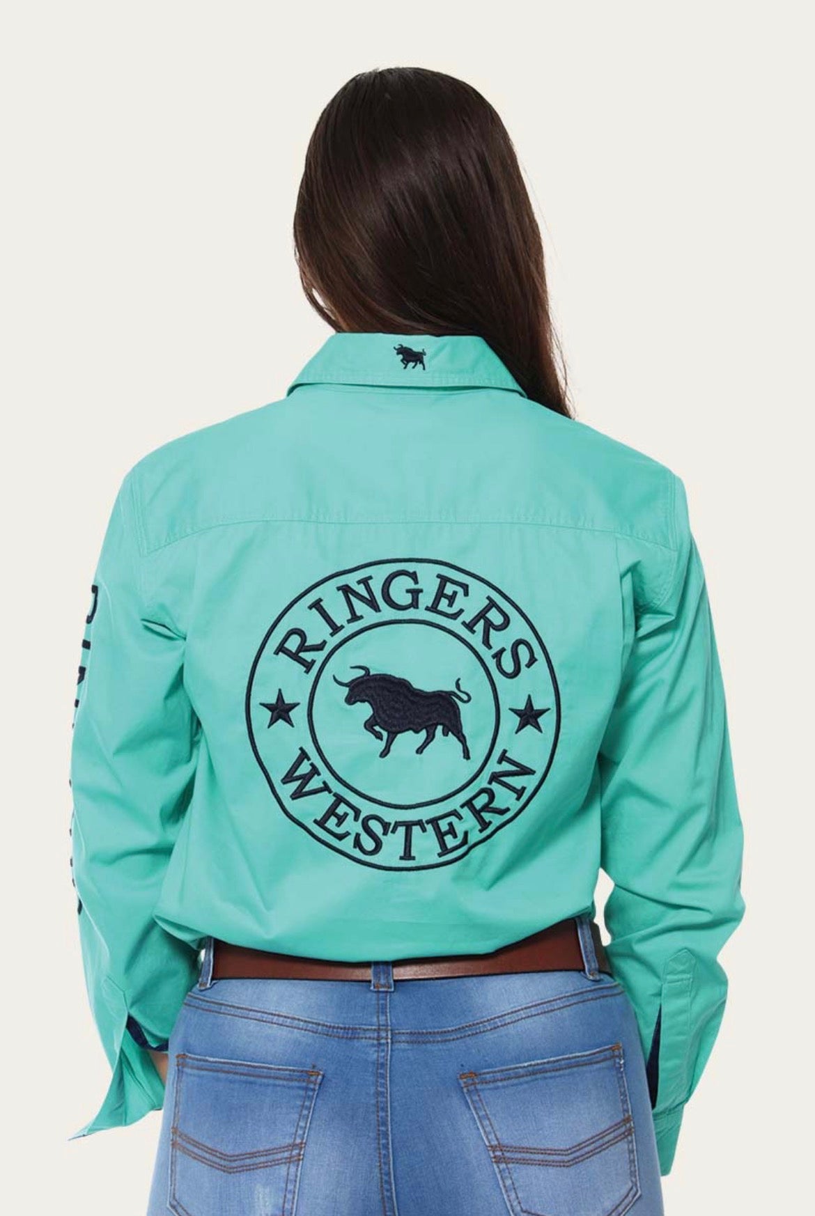 Signature Jillaroo Womens Full Button Work Shirt - Mint/Navy