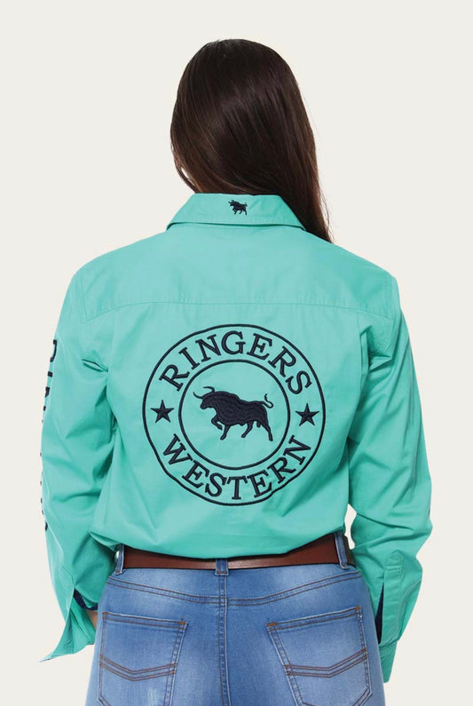 Signature Jillaroo Womens Full Button Work Shirt - Mint/Navy