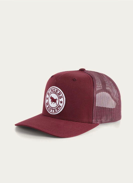 Signature Bull Trucker Cap Burgundy with Burgundy & White Patch