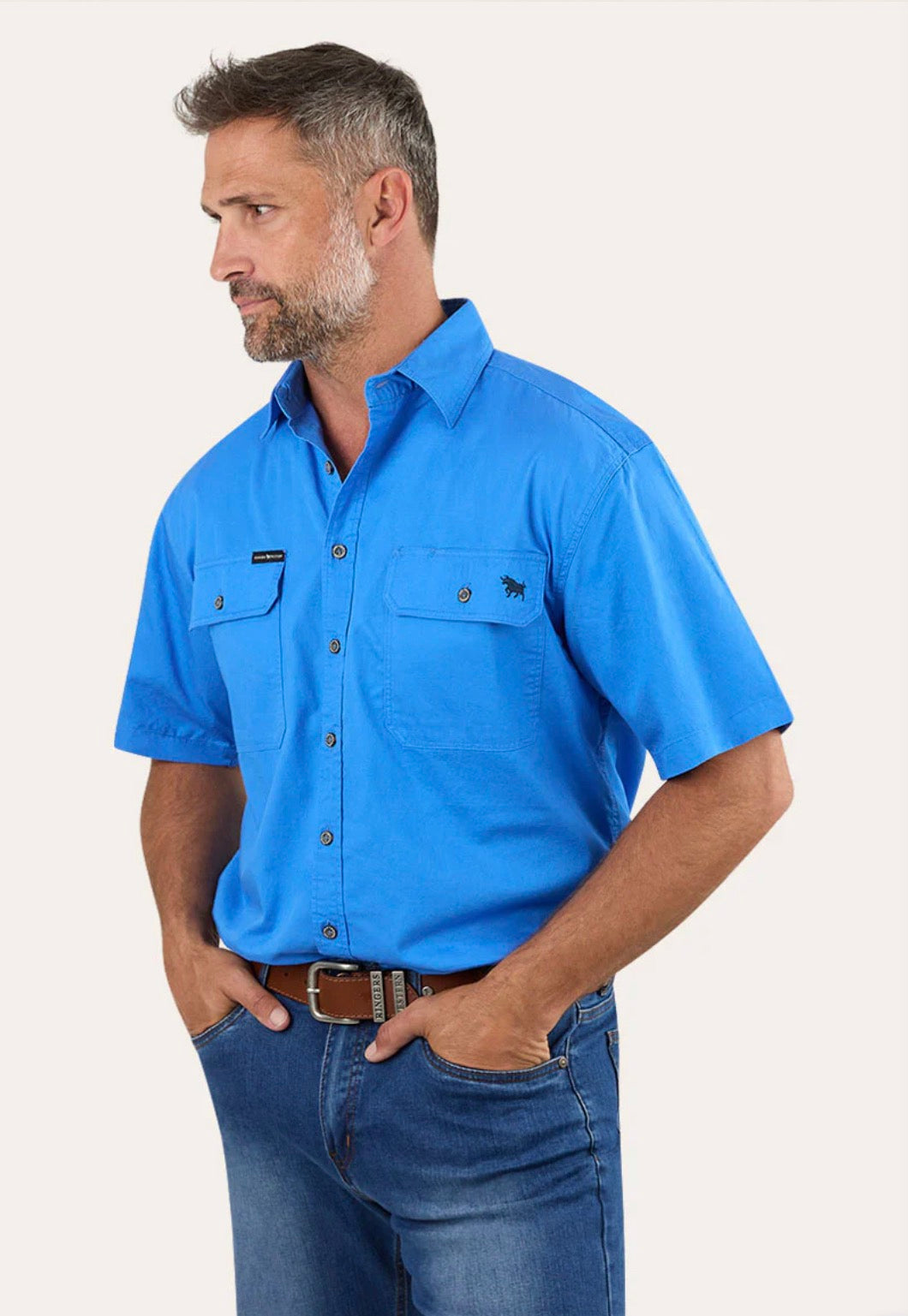 Lake Argyle Mens Short Sleeve Full Button Work Shirt - Blue