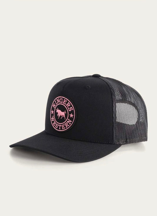 Signature Bull Trucker Cap - Black with Black & Pink Patch