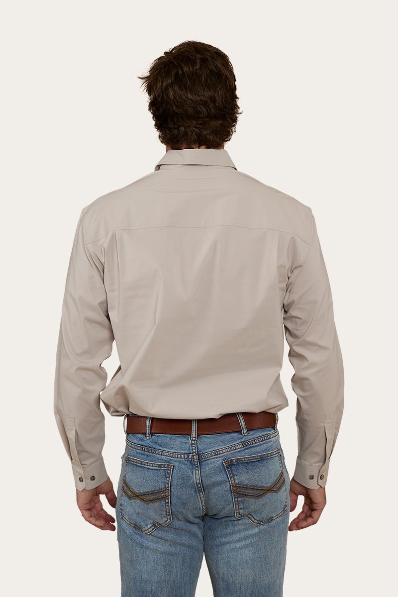 King River Mens Half Button Work Shirt - Beige