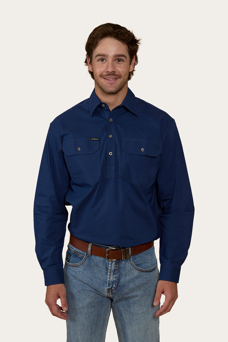 King River Mens Half Button Work Shirt - Navy