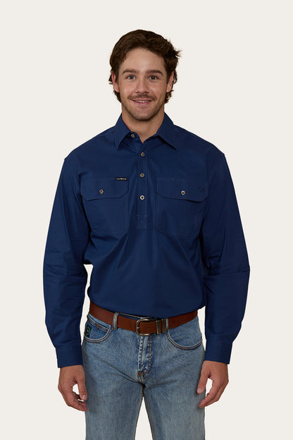King River Mens Half Button Work Shirt - Navy
