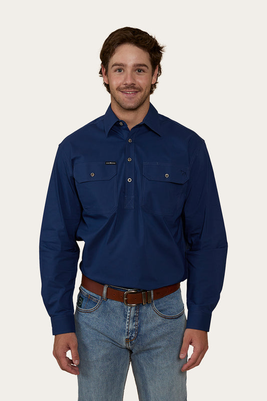 King River Mens Half Button Work Shirt - Navy