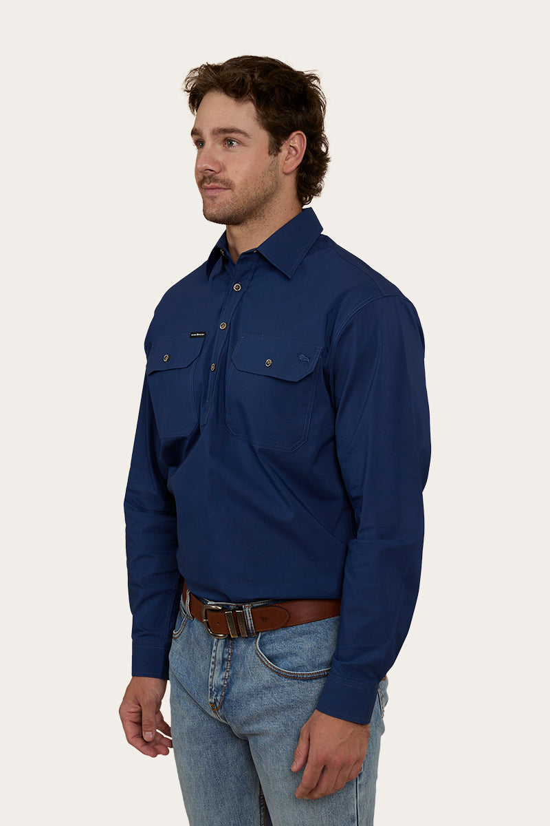 King River Mens Half Button Work Shirt - Navy
