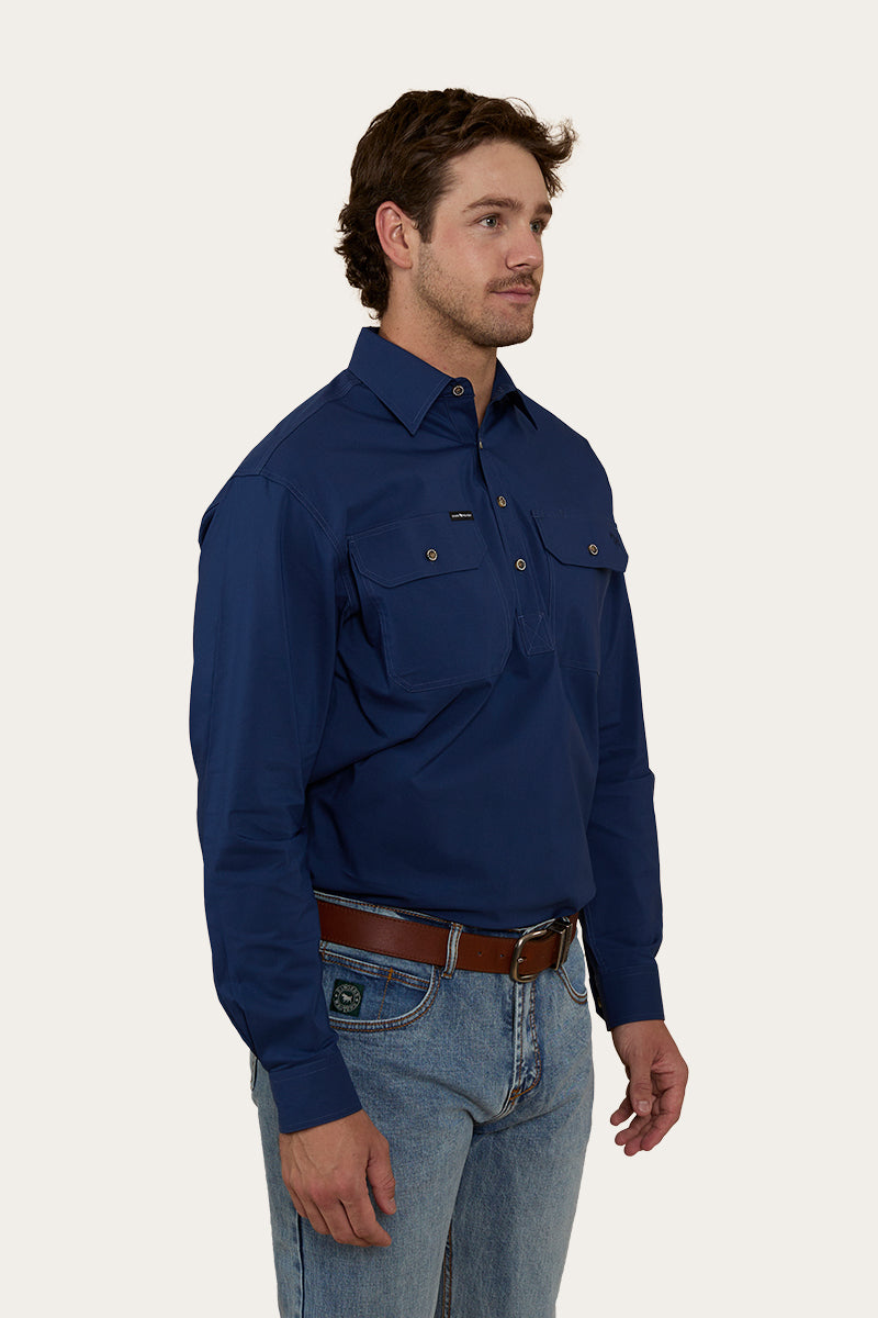 King River Mens Half Button Work Shirt - Navy