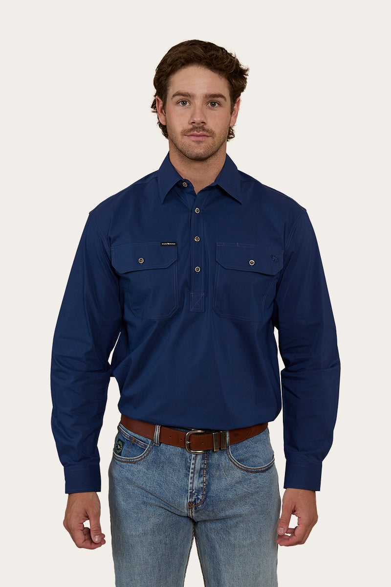 King River Mens Half Button Work Shirt - Navy