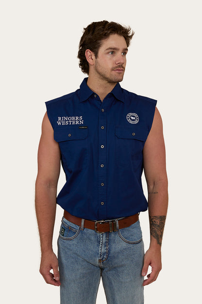 Hawkeye Mens Sleeveless Work Shirt - Navy/White