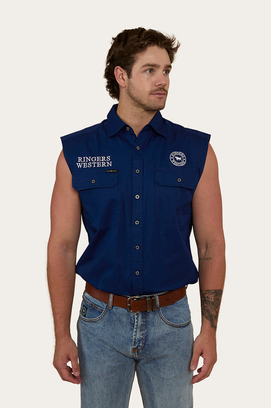 Hawkeye Mens Sleeveless Work Shirt - Navy/White