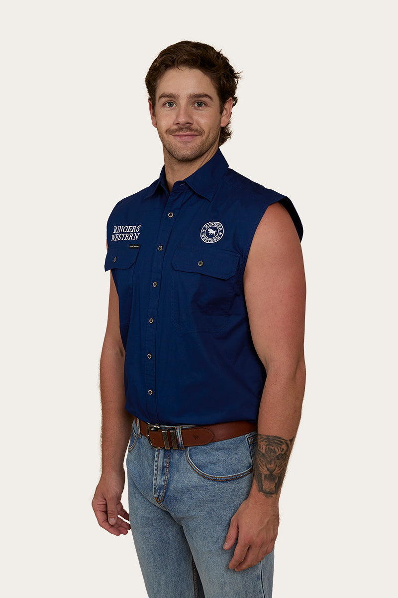 Hawkeye Mens Sleeveless Work Shirt - Navy/White