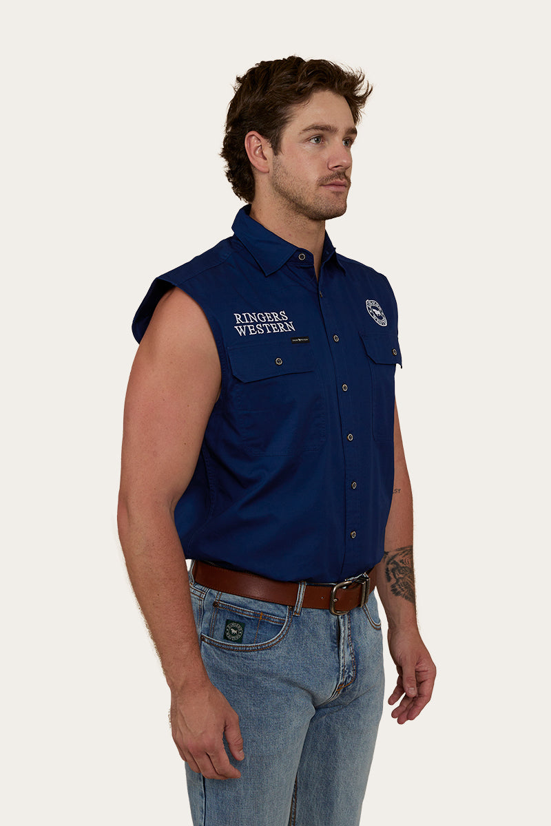 Hawkeye Mens Sleeveless Work Shirt - Navy/White