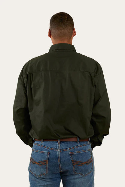 King River Mens Half Button Work Shirt - Cargo Khaki