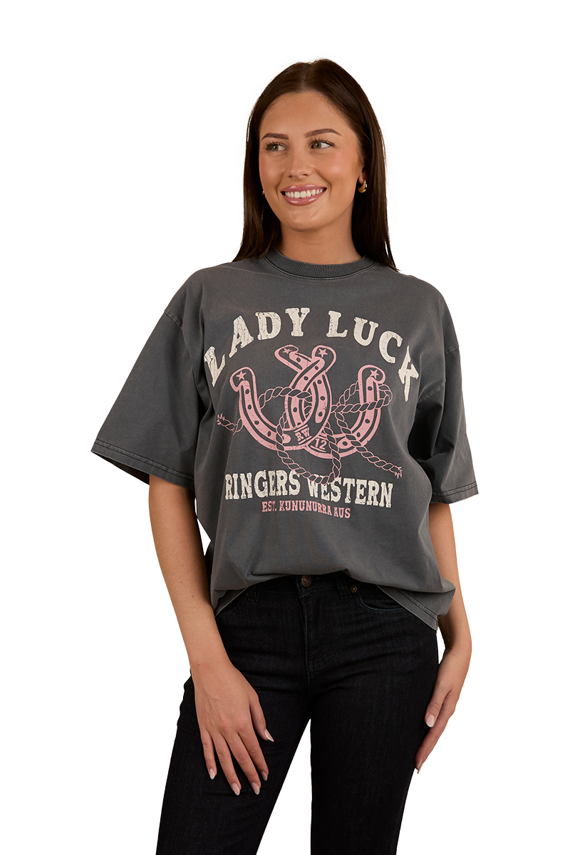 Lady Luck Womens Oversized T-Shirt - Washed Black