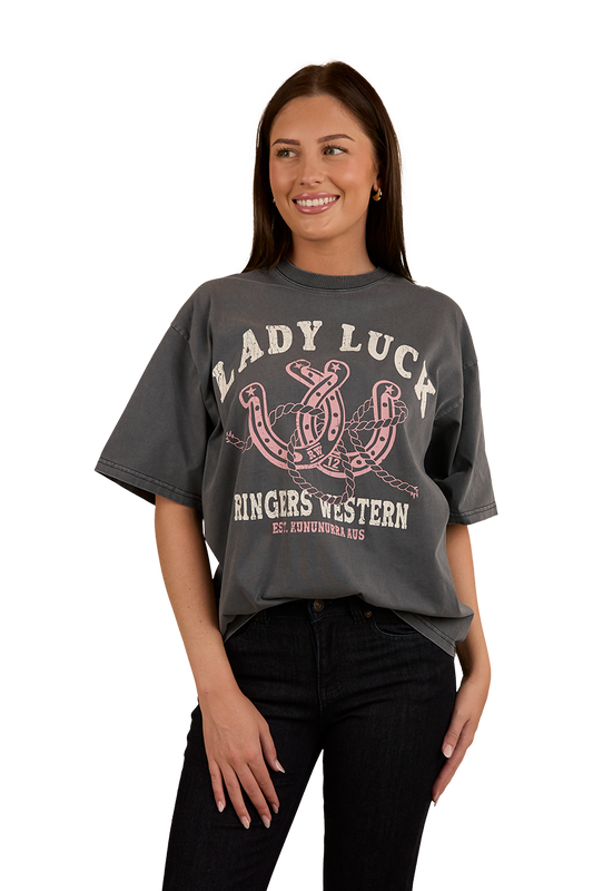 Lady Luck Womens Oversized T-Shirt - Washed Black