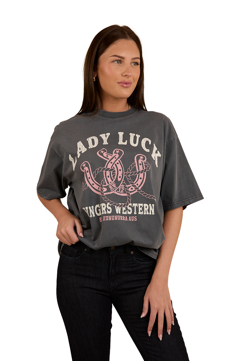 Lady Luck Womens Oversized T-Shirt - Washed Black