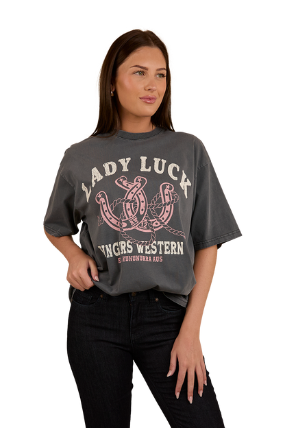 Lady Luck Womens Oversized T-Shirt - Washed Black