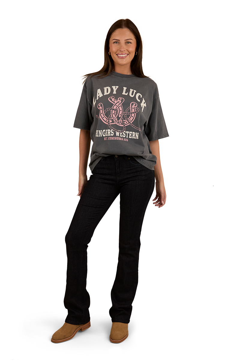 Lady Luck Womens Oversized T-Shirt - Washed Black