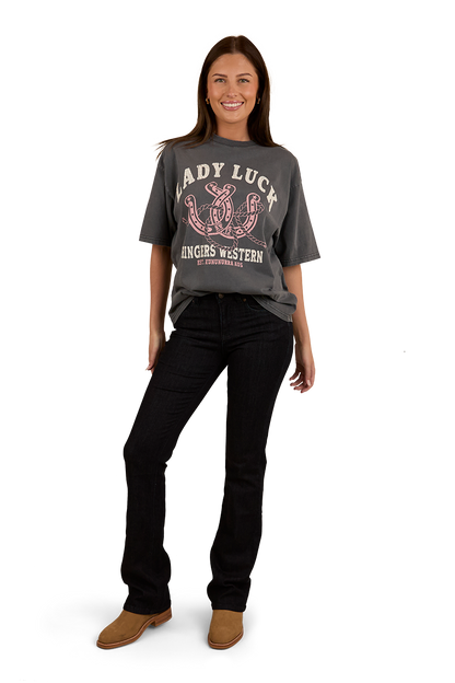 Lady Luck Womens Oversized T-Shirt - Washed Black