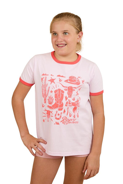 Boot Scootin Kids Ringer T-Shirt - Barely Pink