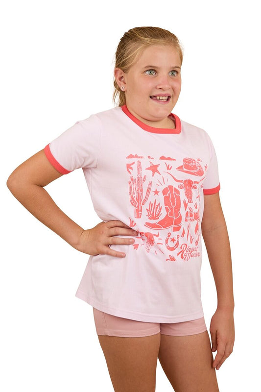 Boot Scootin Kids Ringer T-Shirt - Barely Pink