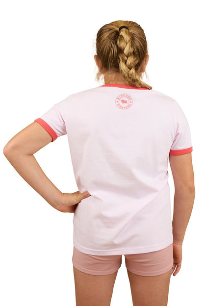 Boot Scootin Kids Ringer T-Shirt - Barely Pink