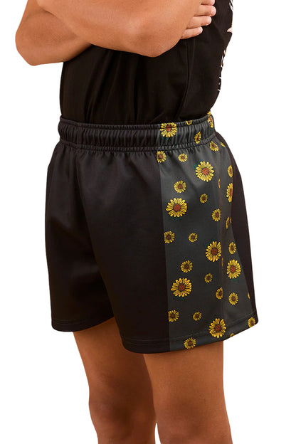 Sunflowers Kids Footy Shorts - Black/Multi