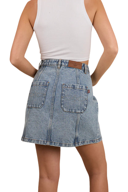 Johanna Womens Denim Skirt - Light Wash Blue